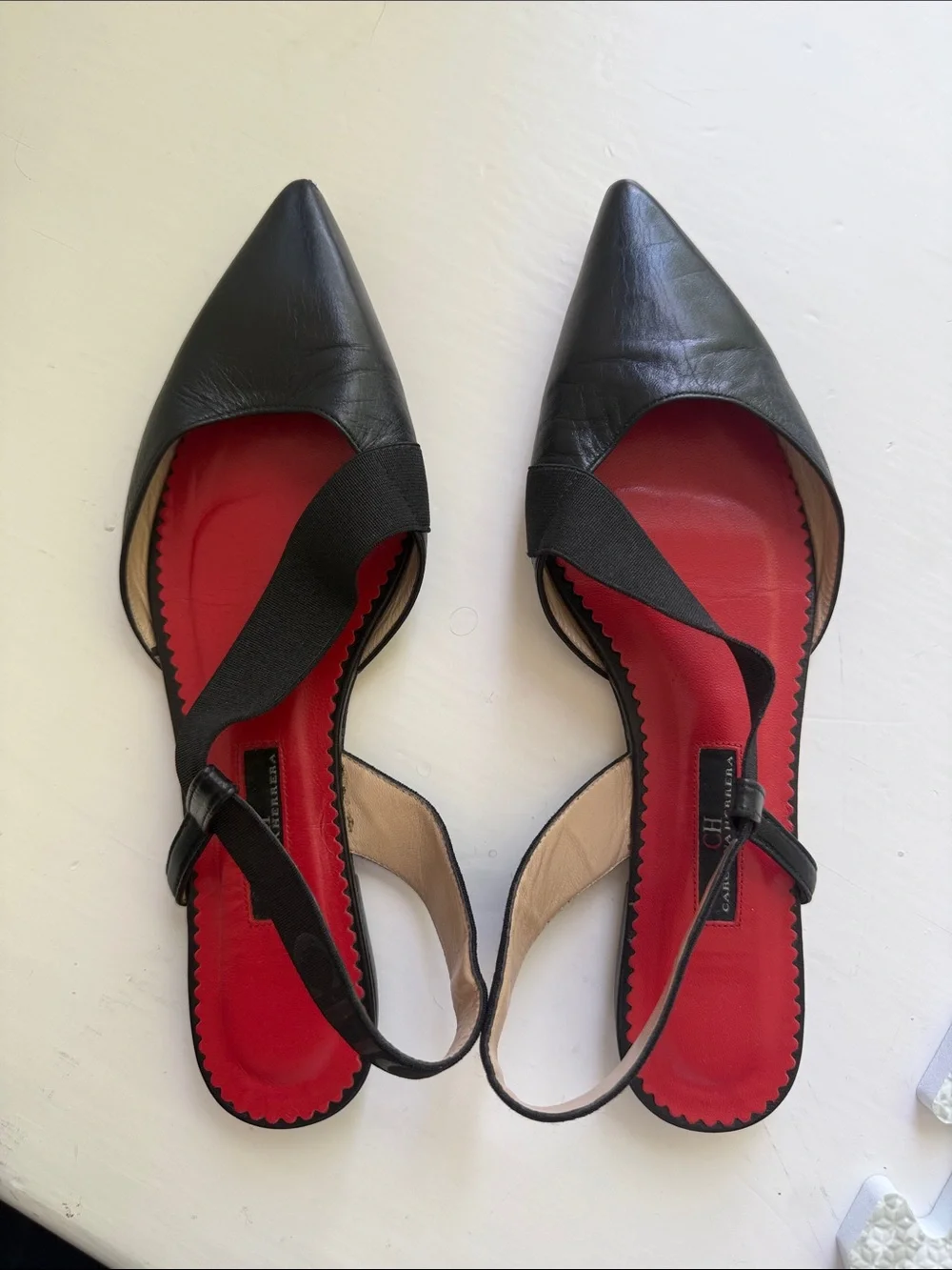 Carolina Herrera Classic Pointed Slingback Flats in Black
